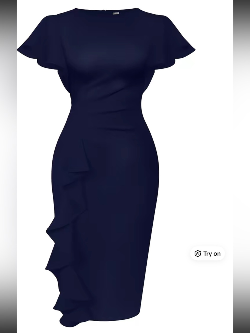 OYS Elegant Navy Ruffle Sheath Dress